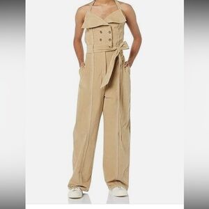 Making the Cut Women's Halter Deconstructed Jumpsuit, Beige Size Medium